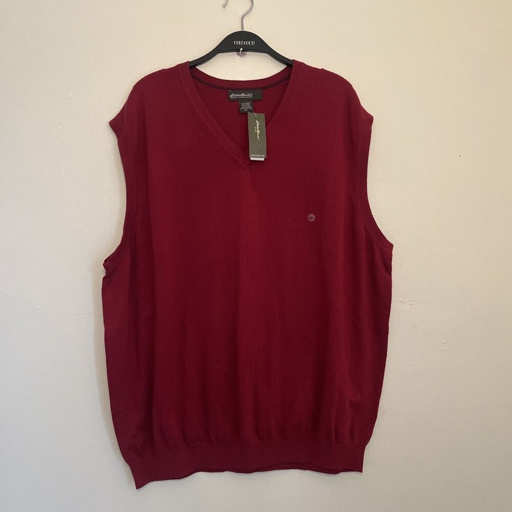 EDDIE BAUER Supima Cotton Knit Sweater Vest, Plum Wine Red- XXL